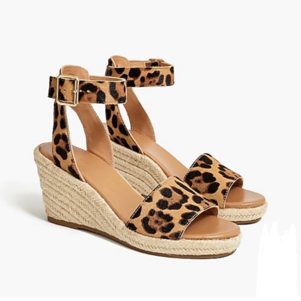 J CREW Leopard Calf Hair Wedge Espadrilles 8.5 NWT